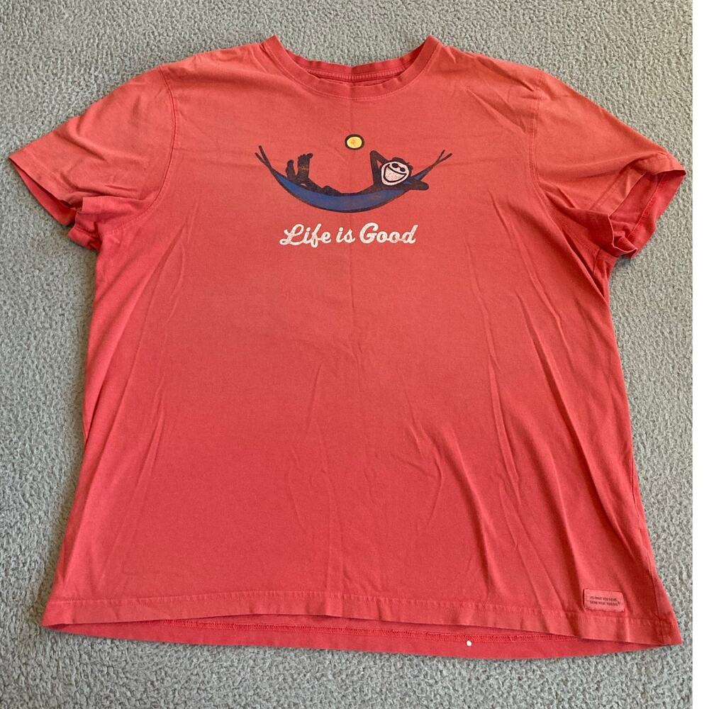 Life is Good Crusher Tee Shirt XL Hammock Summer Crewneck Outdoors Pink Top